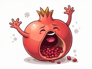 Happy cartoon pomegranate laughing with arms raised