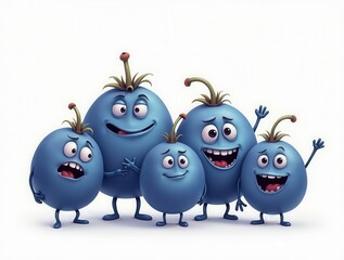 Funny blueberry family posing together on white background