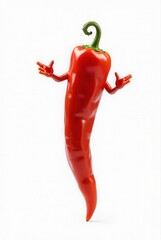 Red chili pepper character gesturing with hands on white background