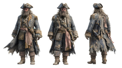Fototapeta premium Mature caucasian male pirate in historical costume and tricorn hat