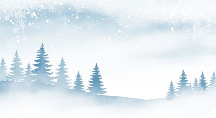 Naklejka premium Winter landscape featuring snow-covered trees and gentle snowfall in a serene outdoor setting
