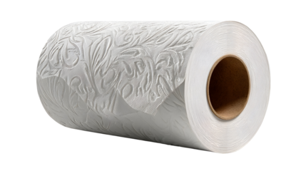 Embossed white paper towel roll with intricate floral pattern design