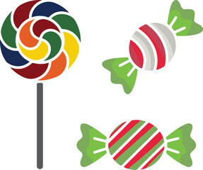 Set of colorful lollipops isolated on transparent background