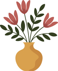 Vase with flowers isolated on transparent background