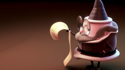 3D cute Santa character reading a long Christmas list