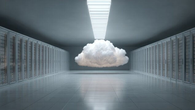 Cloud computing concept in a sterile server room environment