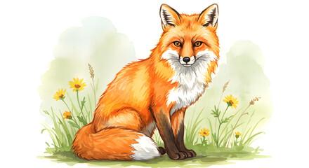 Fototapeta premium Beautiful stock illustration with hand drawn watercolor wild fox animal