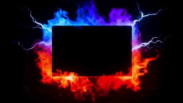 Fiery and Icy Electric Frame with Black Center for Text fire lightning