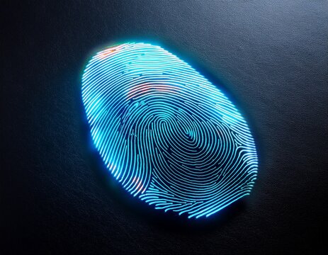 digital fingerprint scanner glowing on a matte black surface