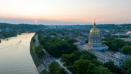 Sunset Over West Virginia State Capitol and Kanawha River