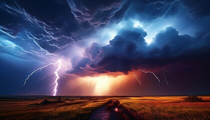 stunning lightning and dark clouds create a dramatic storm scene