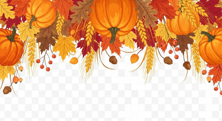A vibrant autumn harvest scene featuring pumpkins and fall foliage, the image embodies the essence of Thanksgiving, with a focus on gratitude. vector illustration