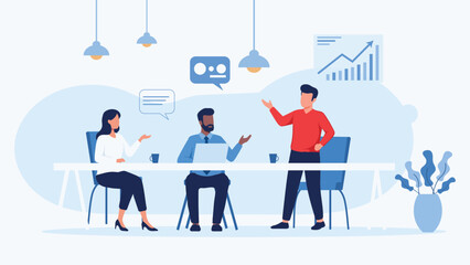 Business team meeting in office isolated on white background, discussing project strategy