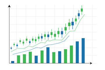 Stock market chart showing an upward trend isolated on white background