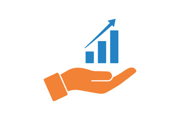 Hand holding a rising bar graph isolated on white background