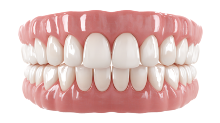 Full set of dentures isolated on transparent background