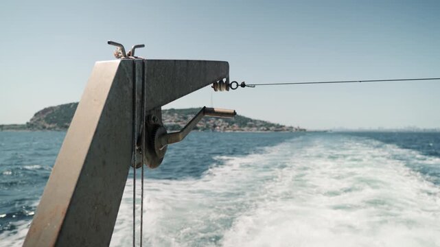 Left part of boat or vessel to which a lifeboat is attached - called davit