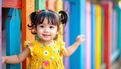 little cute  girl stand wear yellow cloth
