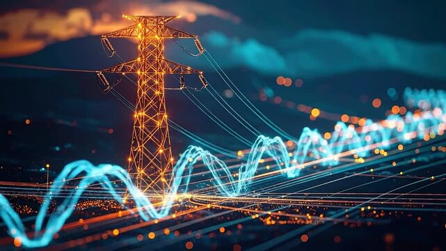 Power Transmission A Digital Visualization of Electricity Flow Through Power Lines at Sunset