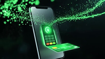 Digital payment application with credit card on smartphone background - Powered by Adobe