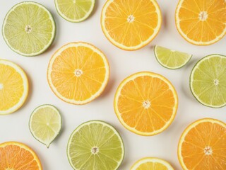Fototapeta premium Fresh citrus slices arranged in an appealing flat lay for summer recipes