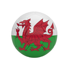 Welsh national flag (Y Ddraig Goch) on a soccer ball, isolated 3d rendering