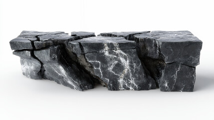 Black marble rock texture on white background