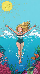 Female swimming happily