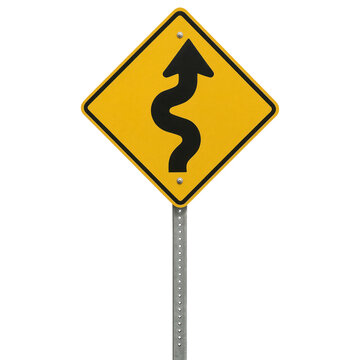 Road sign with winding uphill arrow