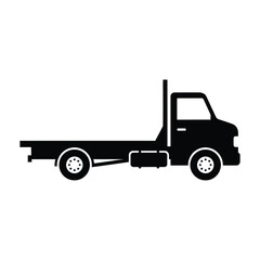 Silhouette of a black flatbed tow truck vehicle isolated on
