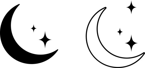 Crescent moon and stars simple line art and silhouette © MOHAMMAD RABBI