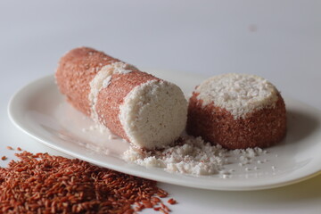 Navara rice puttu, a traditional South Indian steamed rice cake made with navara rice grains