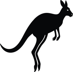Black Silhouette Of A Kangaroo Jumping On White Background marsupial australia