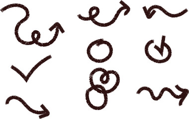 Collection of hand drawn arrows and symbols on white background