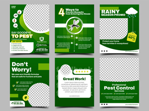 Pest control services promotion social media post template design collection