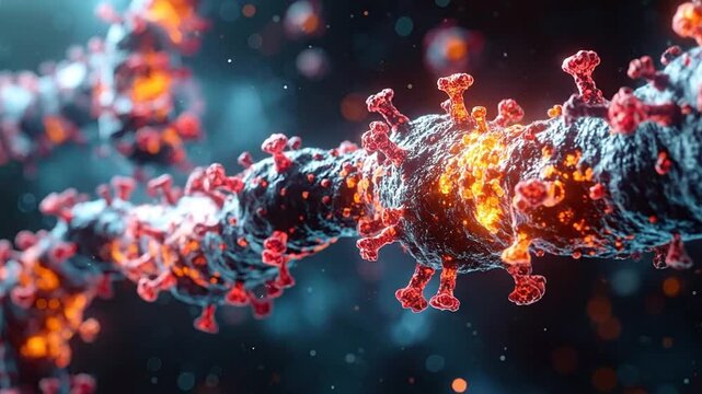 Abstract illustration of a 3D render of coronavirus particles, science and health concept