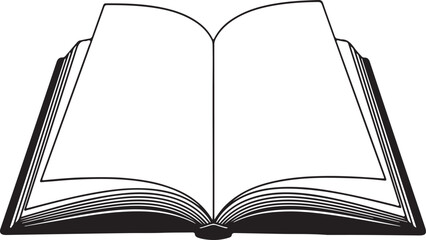 Open book silhouette with blank pages and detailed spine on a white background vector illustration