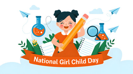 cute cartoon student for national girl child day awareness and education