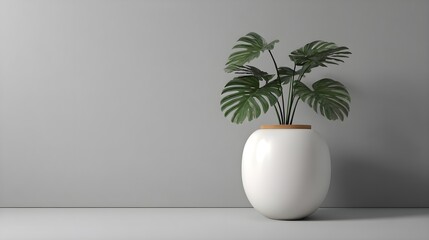 Big white ceramic pot on grey

