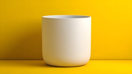 Big white pot isolated on yellow background