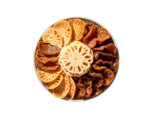 Wood Ear Mushrooms and Lotus Root Mandala – Botanical Culinary Art PNG