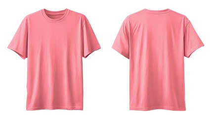 Pink t shirt front and back isolated on white background
