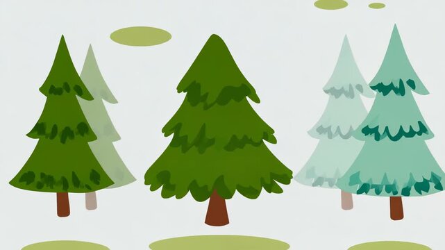 Stylized Evergreen Tree Pattern Illustration, Forest Background, Green and Teal Coniferous Trees, Nature Inspired Design, Decorative Wallpaper, Seamless Repeat, White Background