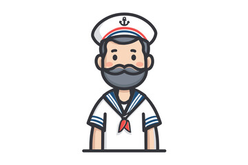 Sailor character in classic uniform with grey beard and hat