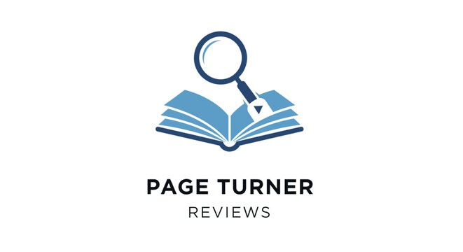 Page Turner Reviews logo featuring an open book with a magnifying glass above it.