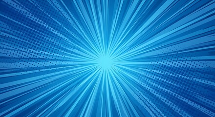 Dynamic Blue Comic Book Style Burst Background with Halftone Dots