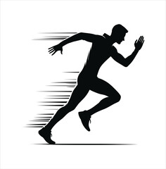 Silhouette of a runner in motion isolated on white background