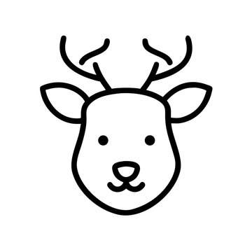 Simple line art illustration of a reindeer head a minimalist and cute design for christmas decorations, cards, and festive projects with a modern style