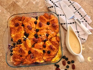 Golden Croissant Blueberry Custard Casserole