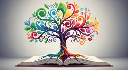 Colorful Tree of Knowledge Emerging From Open Book